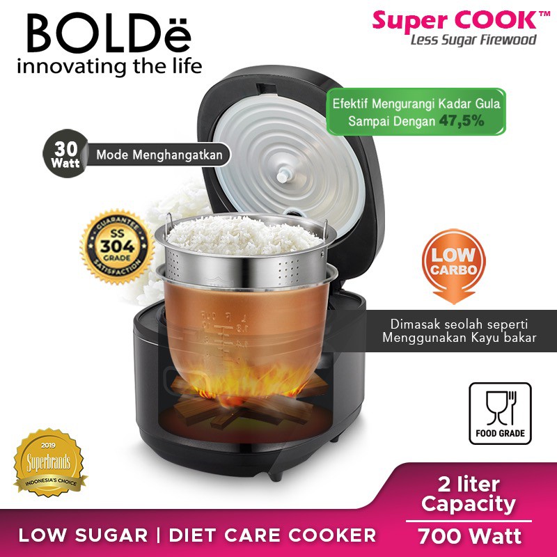 BOLDe Rice Cooker Less Sugar 2 Liter