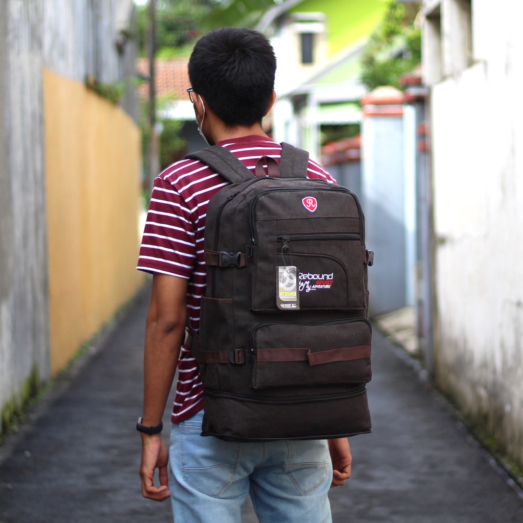 Tas Ransel Kanvas Distro Susun Rebound Coklat Tua Pria Wanita Original Murah Kerja Jumbo Simpel Backpack Kanvas Tas Ransel Punggung Pria Bahan Kanvas Besar Outdoor Gaul Terbaru Kuat Awet