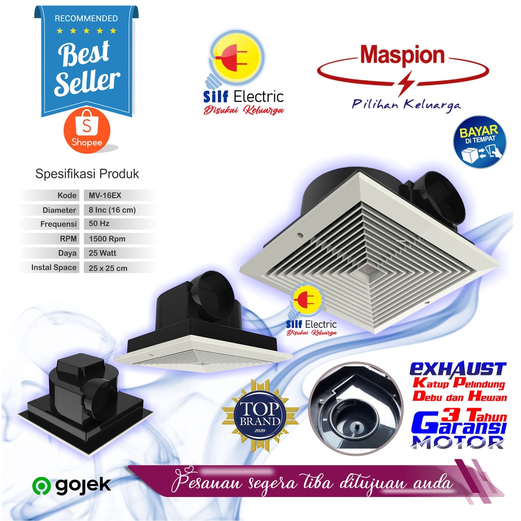 Maspion MSP MV-16EX Ceiling / Plafon Exhaust Sirroco / Siroco Ventilang Fan Hexos 6 Inch / 16 cm MV