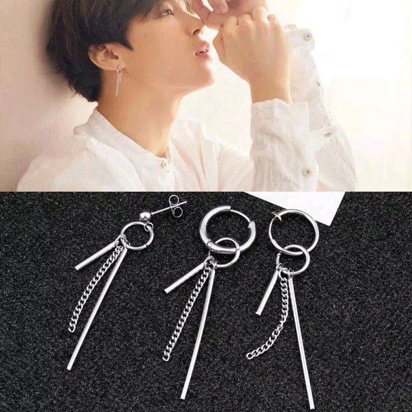 [COD] Anting Tindik/Jepit Lapis Stainless Model BTS JIMIN Bandul Batang dan Rantai Fashion Korea KPOP DARA2