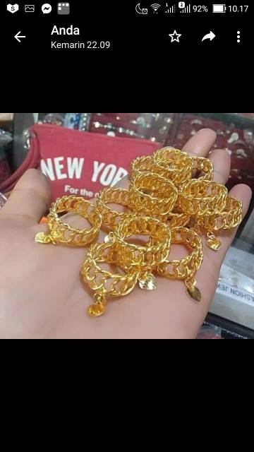 Cincin replika mas 24k setengah rantai +love (london) dan cinci lapis kristal import mas palsu rasa asli