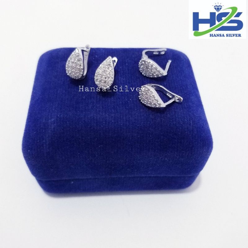 Anting Perak Wanita Silver Asli 925 Lapis Emas Putih Model Daun - Anting Wanita Anti Karat