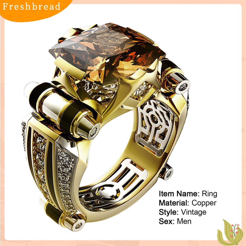 [TERLARIS]Mens Ring Vintage Jewelry Gift Copper Rhinestone Inlaid Carved Finger Ring for Daily Life