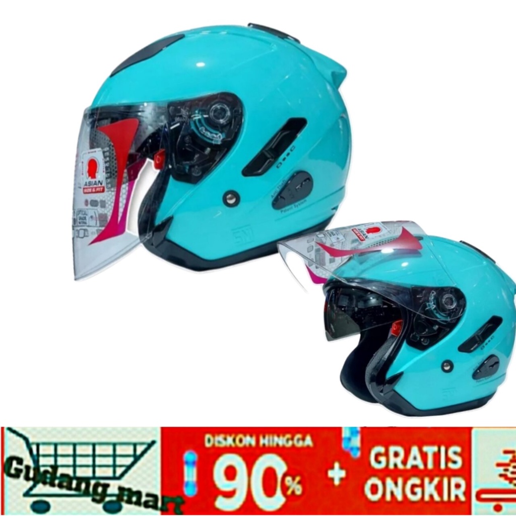 Helm KYT Galaxy Plat R Aqua Blue Ice Official KYT Dobel Visor Helm Cowok / Helm Cewek Original World
