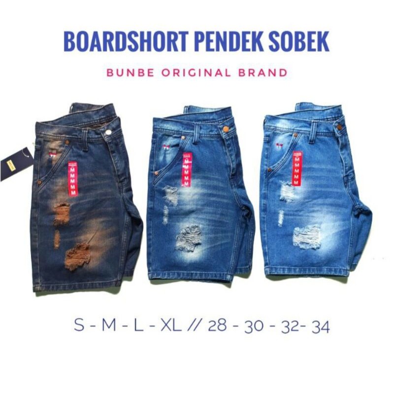 jeans pendek boardshort sobek pria