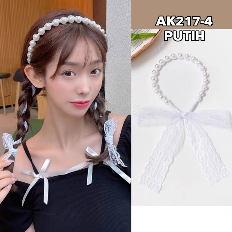 Bando Korea Wanita Dewasa Aksen Mutiara Pita Kain Melilit Kepang Aksesoris Bandana lucu fashion korea AK217