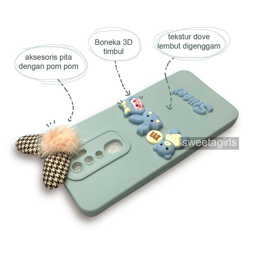 Softcase dengan boneka Timbul 3D untuk Oppo A5 (2020) - A9 (2020) ( Sama ) - Sweetacase.id - Casing Lucu - Kesing Cewek - Casing Lembut - Aksesoris Boneka Timbul - Case Bening - Lucu - Gemoy - pom pom