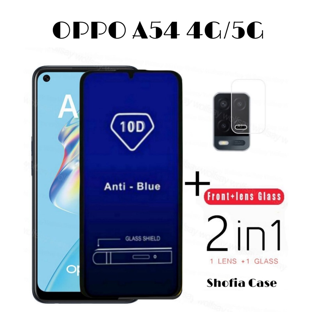 PROMO 2IN1 TEMPERED GLASS BLUE LIGHT OPPO A54 A74 A95 A55  4G/5G ANTI RADIASI FULL LAYAR