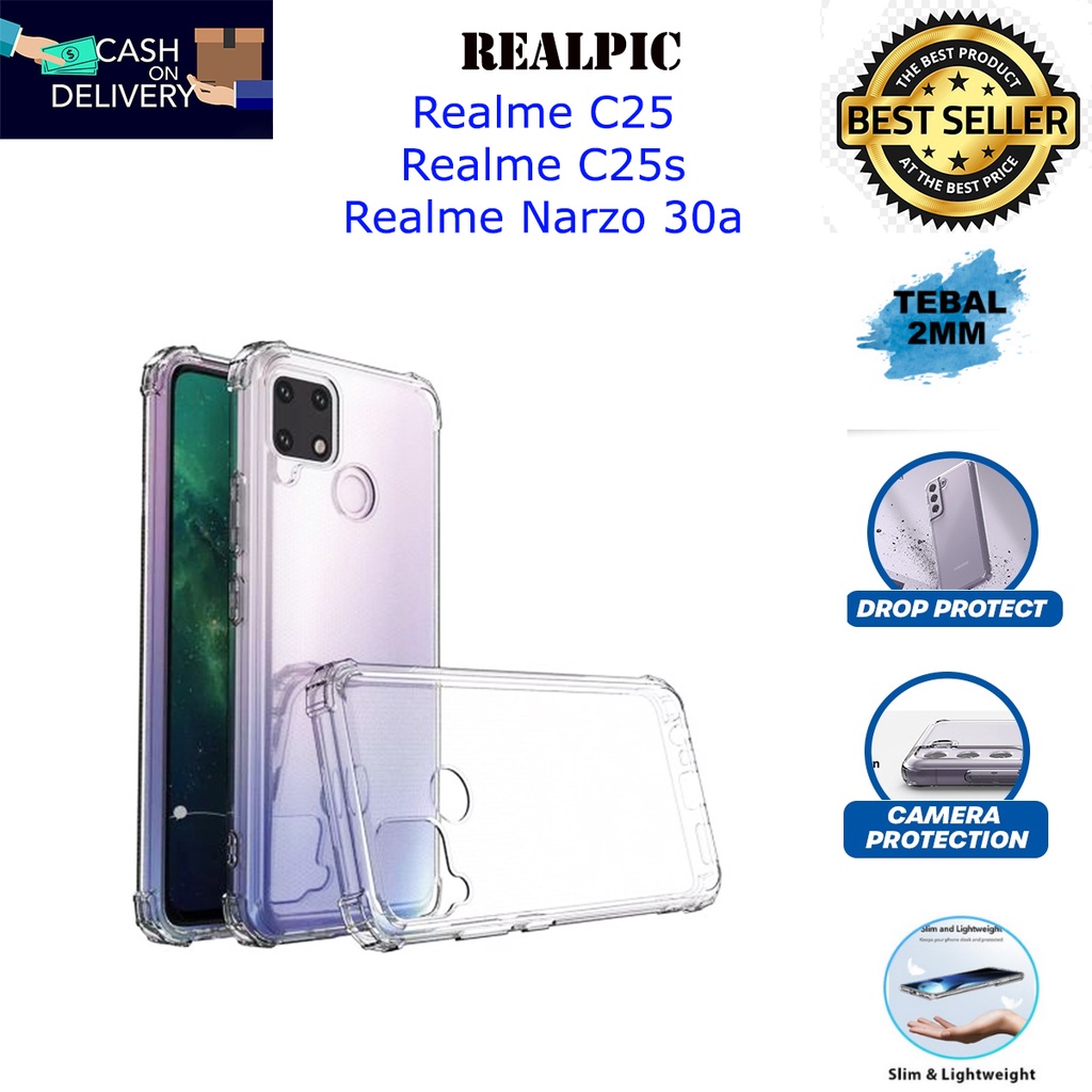 Case REALME C25 / REALME C25s / REALME NARZO 30A Casing Clear HD KETEBALAN 2MM BENING TRANSPARAN TPU Premium Softcase