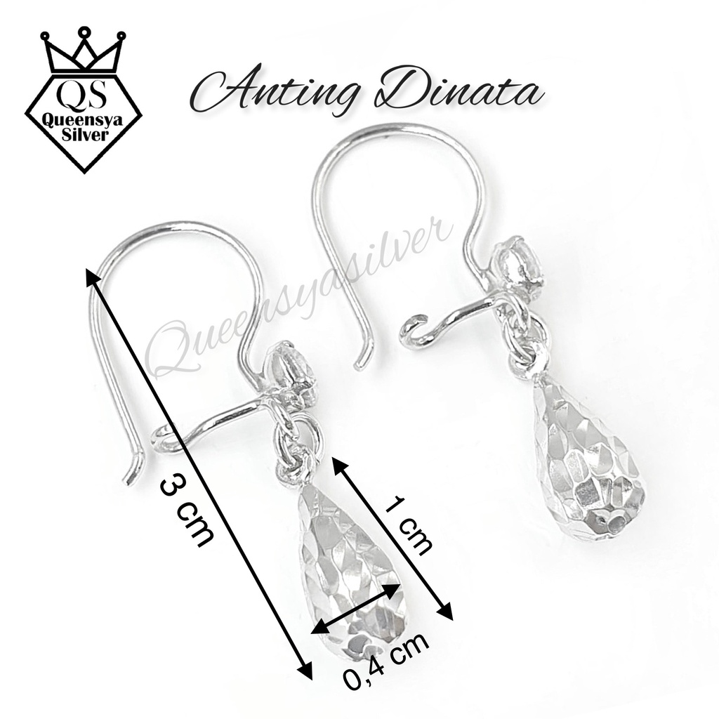 Anting Perak Asli Silver 925 || Lapis Emas Putih || Model Gantung Ukir Kilap || Perhiasan Perak Remaja/Dewasa Wanita || Model Emas Ala Korea