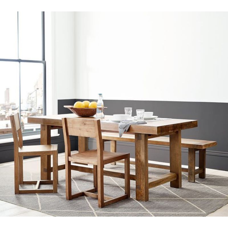 set meja kursi makan kayu jati, meja makan minimalis meja makan set 2 kursi + bangku