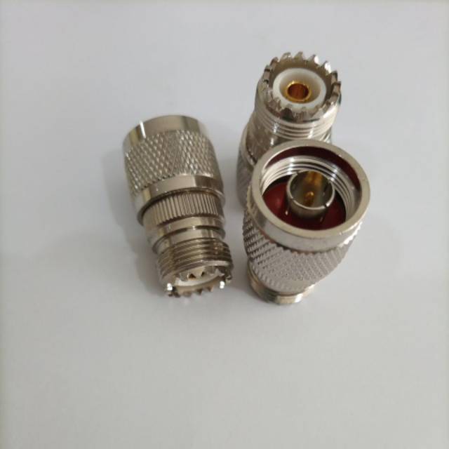 Konektor N male to PL female, sambungan PL259 PL-259 silver N cowok ke UHF cewek ht rig connector