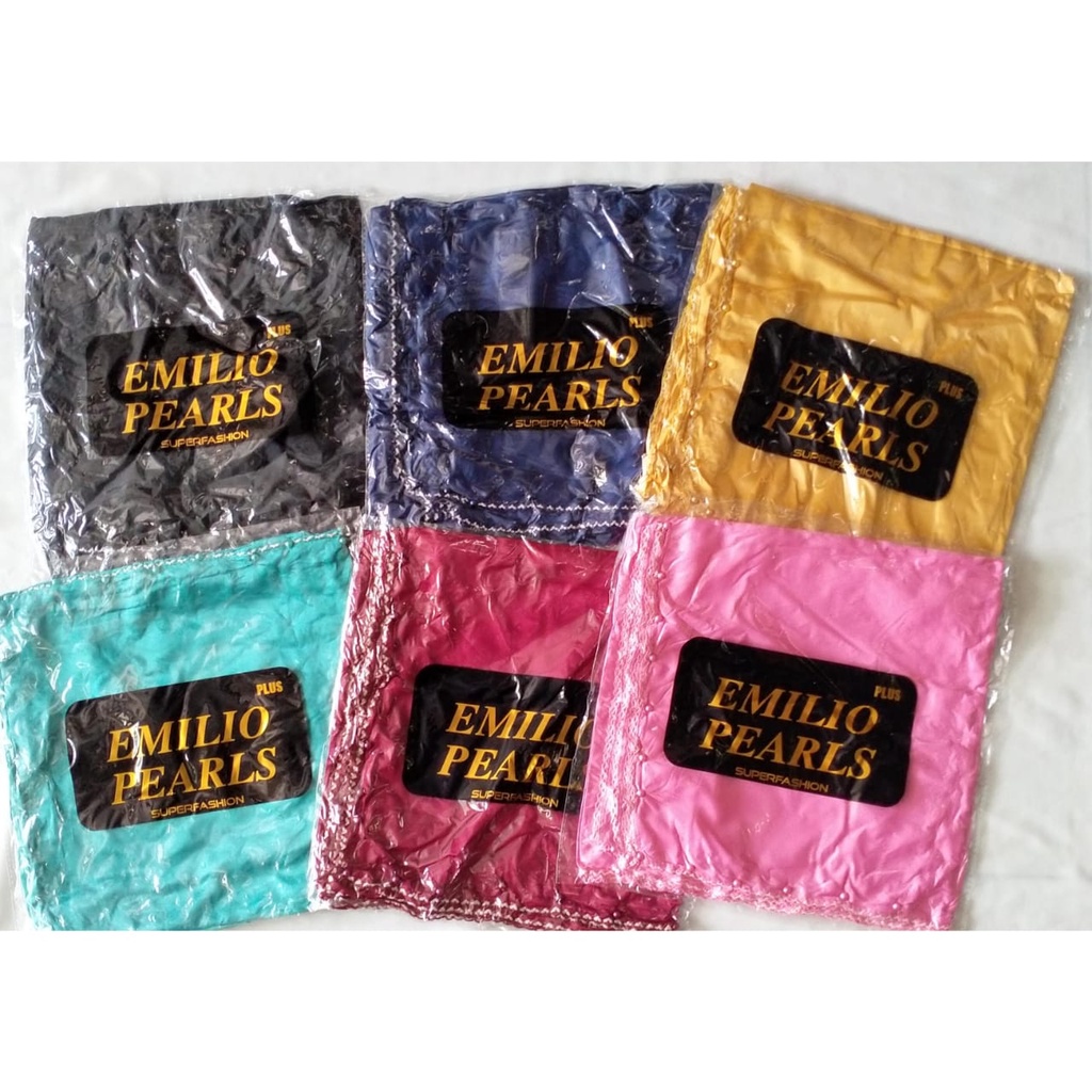 SEGIEMPAT SATEN MUTIARA EMELIO PEARLS RENDA HIJAB SEGI EMPAT AZARA JILBAB SATIN PILIH WARNA 110 X 110 cm HARGA GROSIR