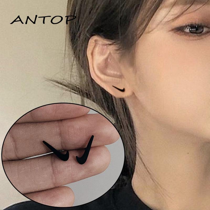 2 Pcs/set Anting Titanium Anti Karat Tusuk Benar Kait Dingin Hip Hop Earrings ANTOP