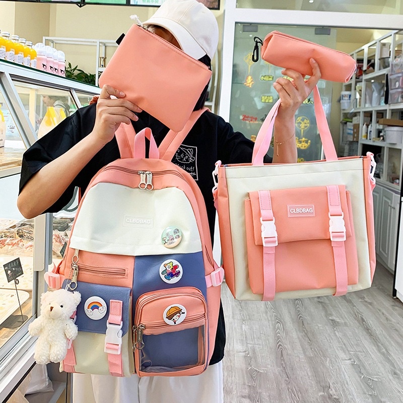 Tas Ransel Anak Sekolah SD SMP SMA Perempuan fashion ORIGINAL backpack wanita impor set 4 in 1 tanpa boneka