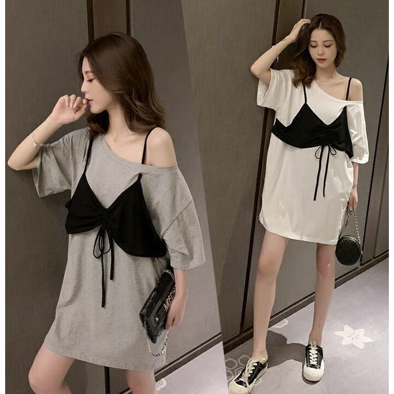 KDR-11 dress casual terusan wanita import korea jepang hitam fake layer