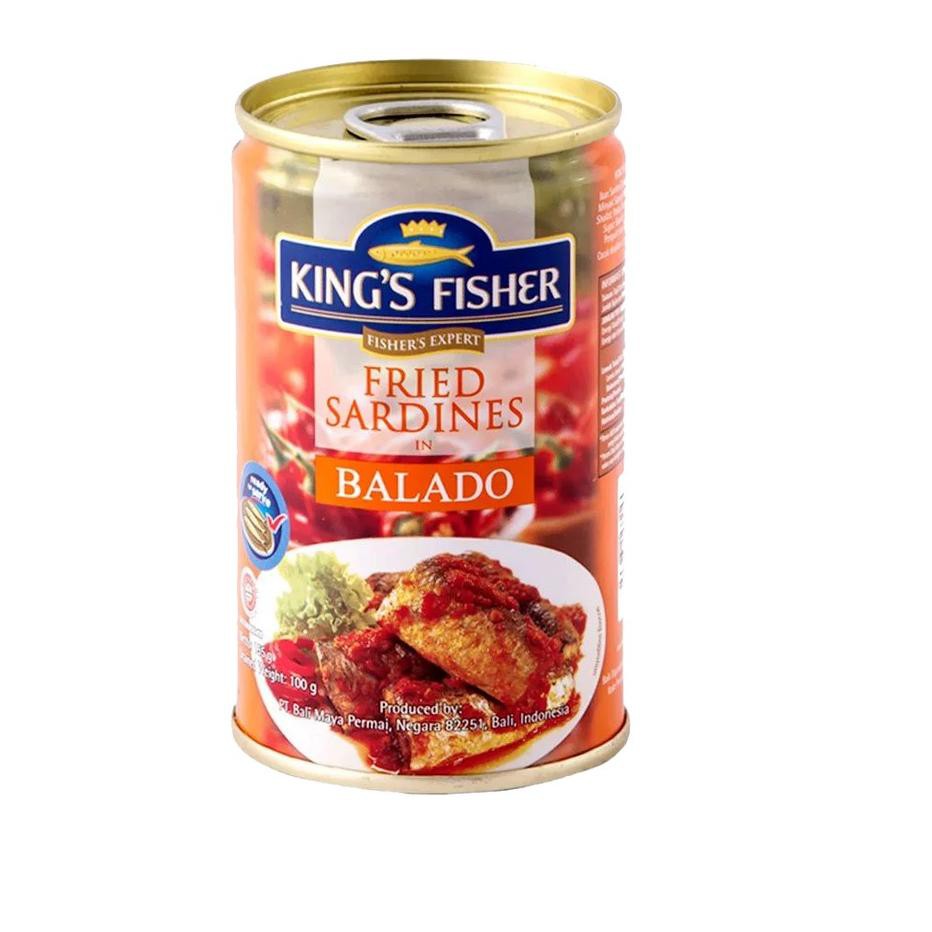 

『TERMURAH』 King's Fisher Paket 3 pcs Sarden goreng mini rasa saus balado Makanan Kaleng 155 gr