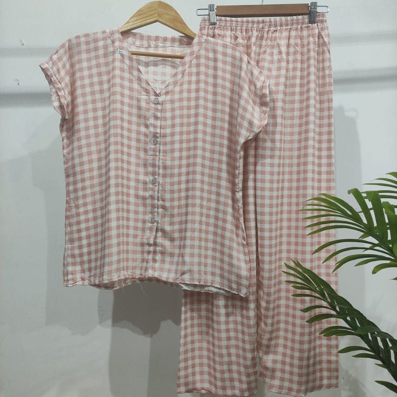 PIYAMA KANCING BUSUI | PIYAMA RAYON  V-NECK | PIYAMA BUSUI | BAJU TIDUR MURAH-KCPD AA