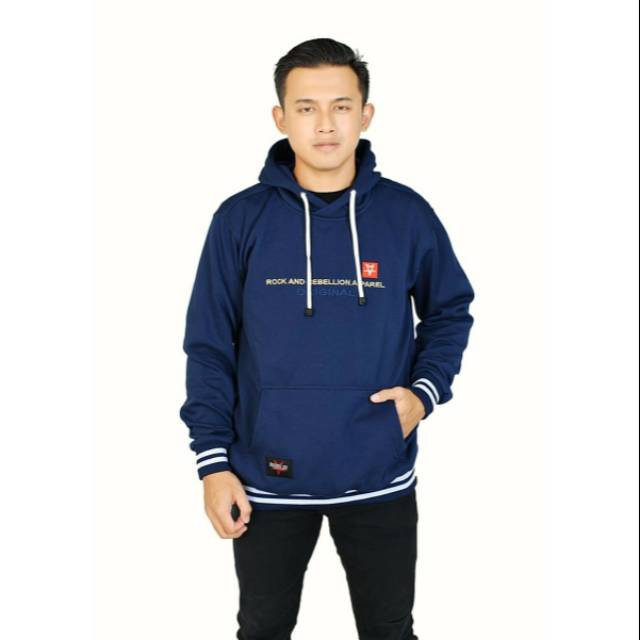 Sweater hoodie rebel id navy pria