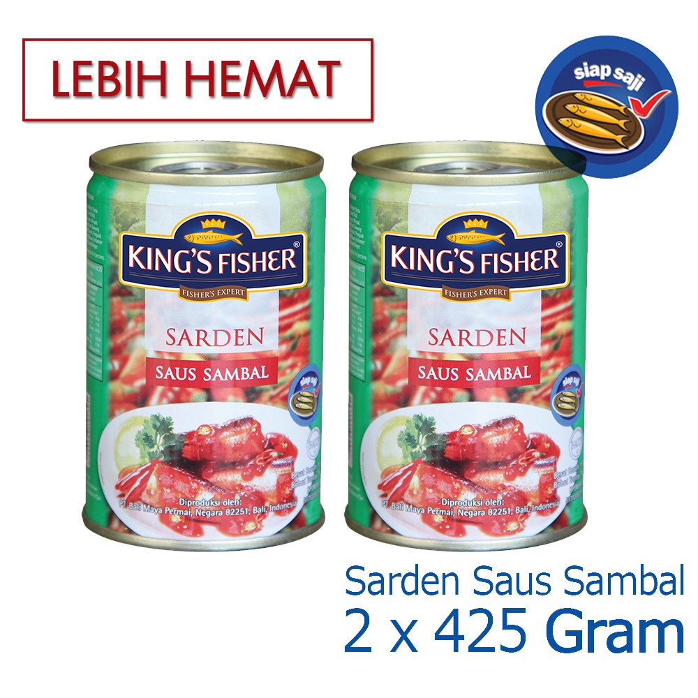 

MyHomey Kings Fisher Paket 2 pcs Sarden saus sambal 425g Makanan Kaleng kings fisher