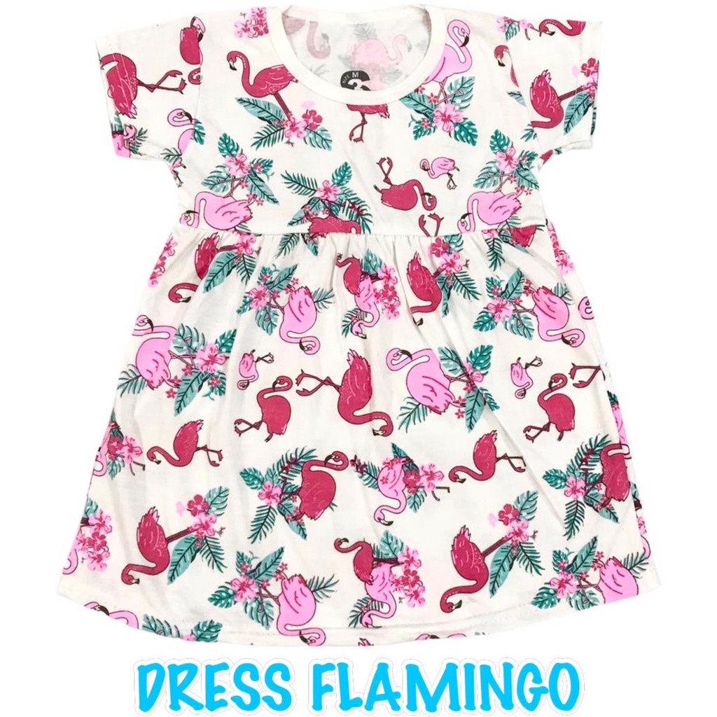 BAJU DRESS/DASTER ANAK KIDS PEREMPUAN/CEWEK BAHAN KAOS KATUN FLAMINGO/BANGAU