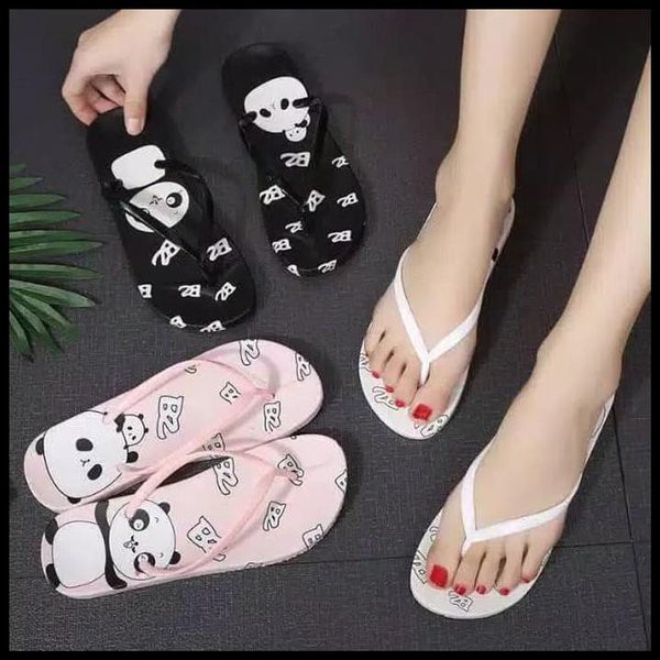 Sandal Jepit Spon Motif Panda Pelangi Strawberry Kucing Murah