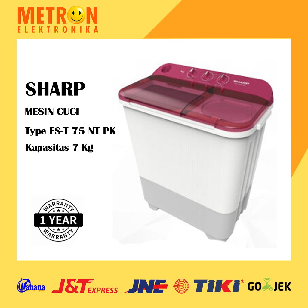 SHARP ES T 75 NT PK / MESIN CUCI SEMI AUTO 7 KG PINK / EST75NTPK