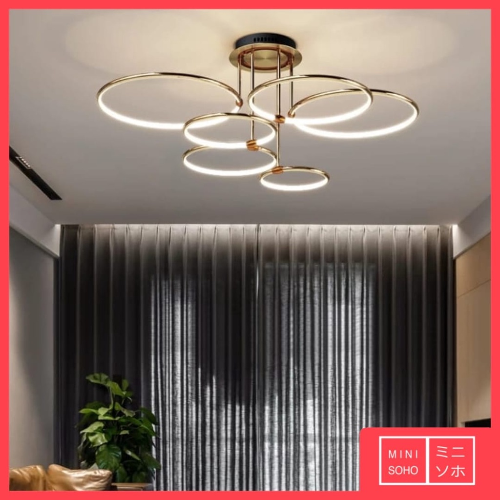 Lampu Gantung Hias Mewah Luxury Premium Minimalis Modern Aesthetic Estetik 3 / 4 / 6 Ring Pendant Ceiling LED - Gold