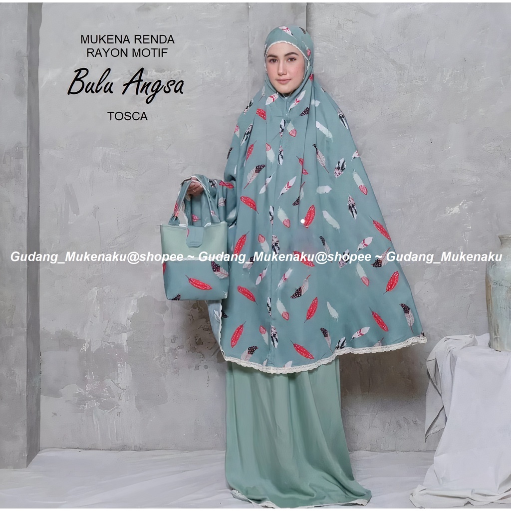 Gudang_mukenaku Mukena Dewasa Motif Bulu Angsa Renda Rajut Model Saliha