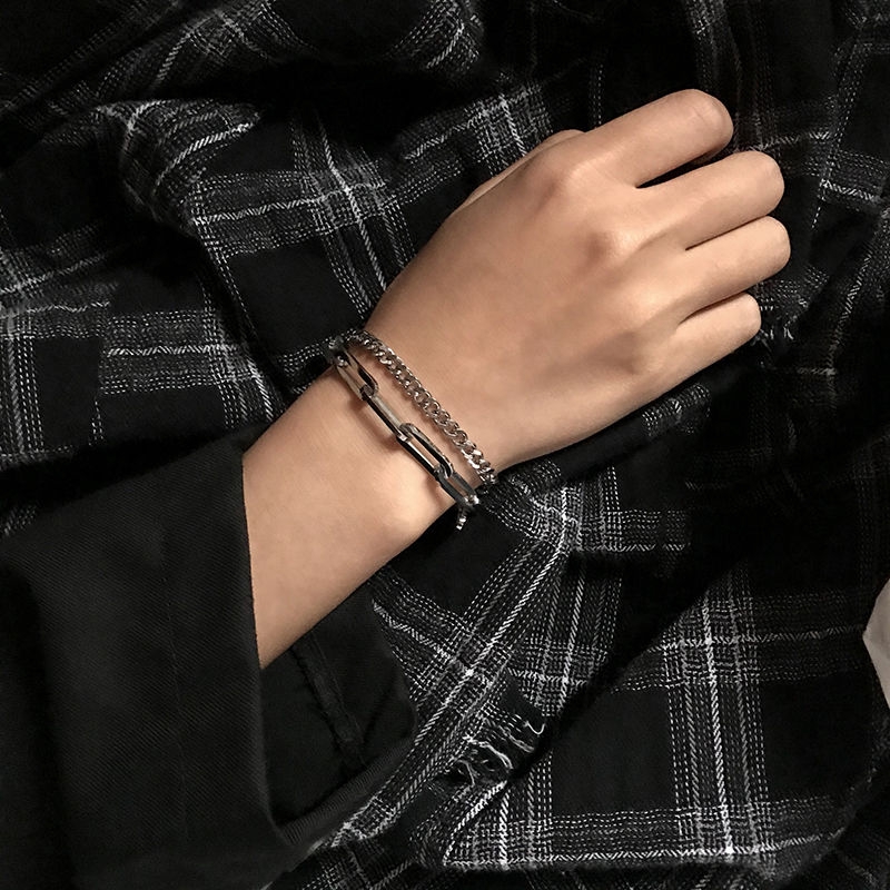 Double-layer Bracelet Tide Titanium Steel Hip-hop Retro Simple Personality Korean Version Wild