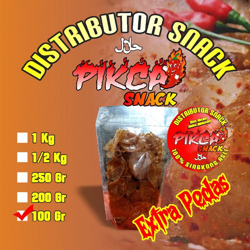 

keripik kaca extra pedas 100gr/kripik kaca pedas daun jeruk/pikca pedas/seblak keripik/keripik seblak