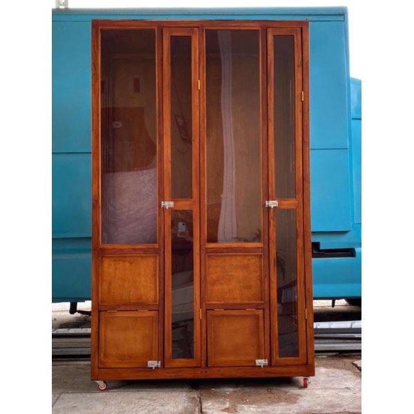 custom kandang kucing rumah hewan bahan kayu pintu kaca akrilic laci