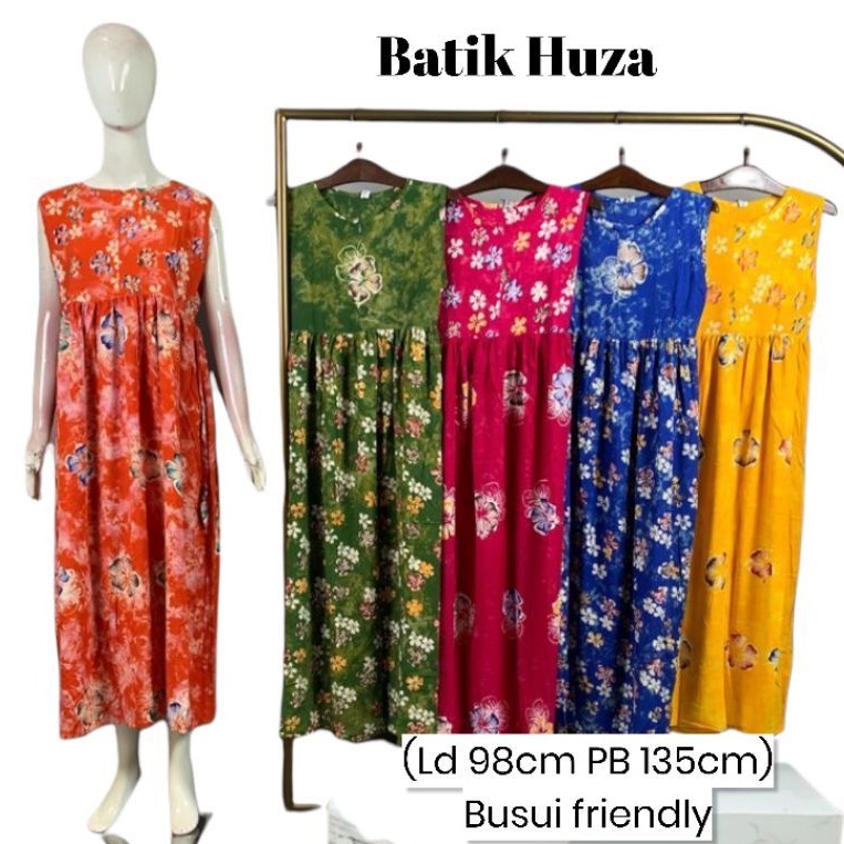 S wiru oval Resleting Batik Huza / Longdress daster sekdress Singlet tanpa lengan batik cap grosir P
