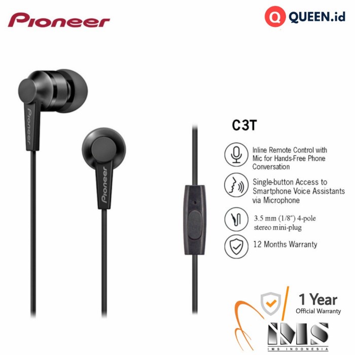 Pioneer SE-C3T Pure Deep Bass / Headset Pioneer Original Garansi resmi