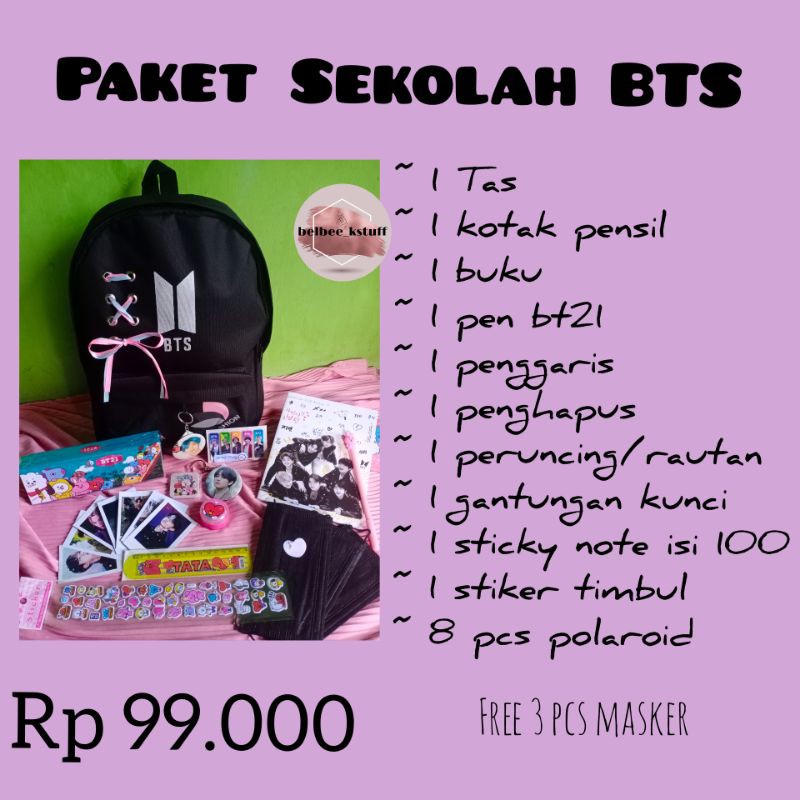PAKET SEKOLAH BTS/ PAKET HEMAT BTS / PAKET BTS /PAKETAN SEKOLAH KPOP / TAS BTS/ TAS KPOP/TAS SEKOLAH