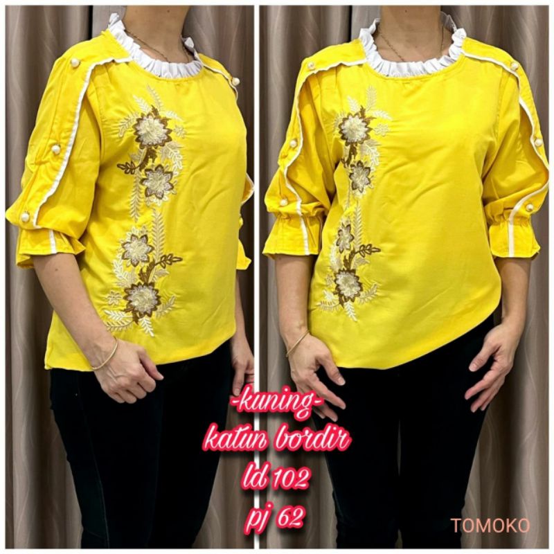 ATASAN BLUS TOMOKO KATUN BORDIR TERBARU