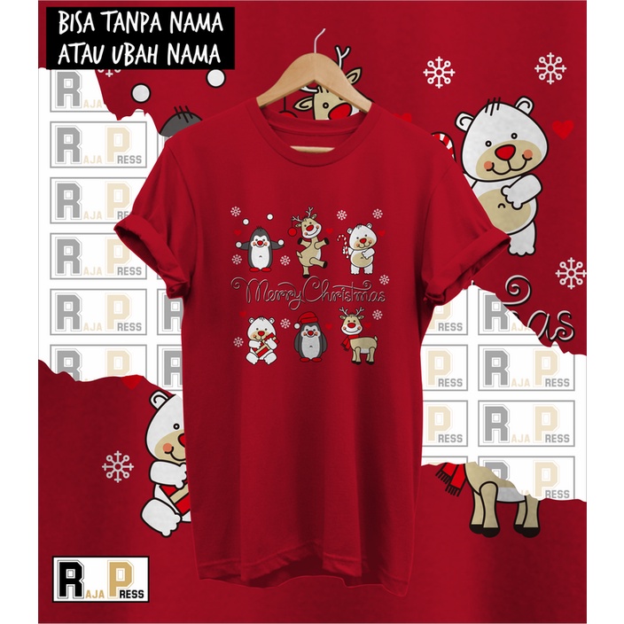 KAOS NATAL CHIBI HEWAN LUCU MERRY CHRISTMAS COMBED 30S BAJU NATAL