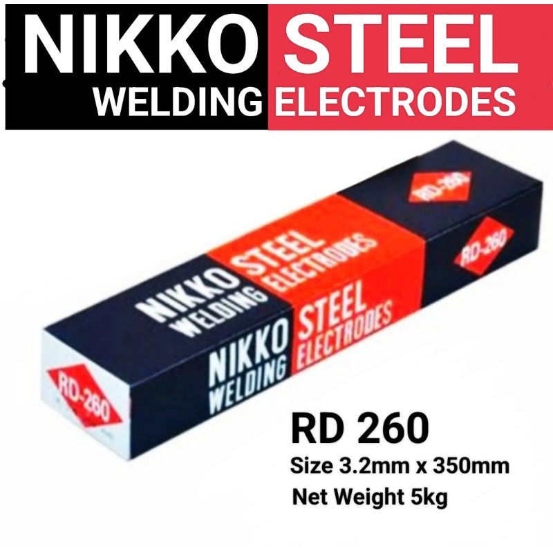 Kawat Las Nikko Steel RD 260 ukuran 3.2mm x 350mm kemasan dus isi 5kg