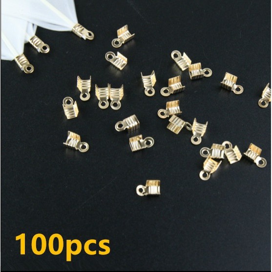 100Pcs Klip Penjepit Ujung Tali Kulit Bahan Besi Lebar 3mm Untuk Membuat Perhiasan DIY