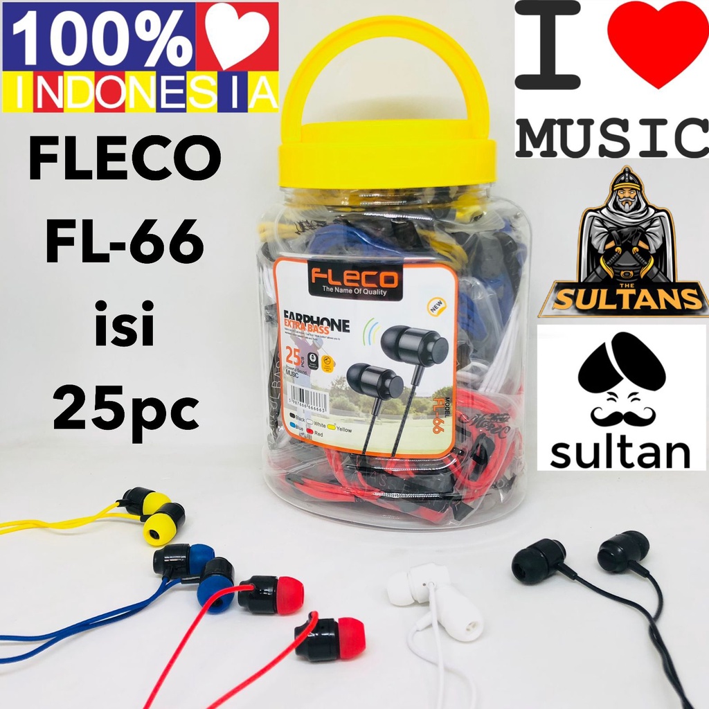 MINIGO Isi 25pcs Pertoples Earphone ORIGINAL FLECO FL-66 New Extra Bass Handsfree Universal + Mic Headset