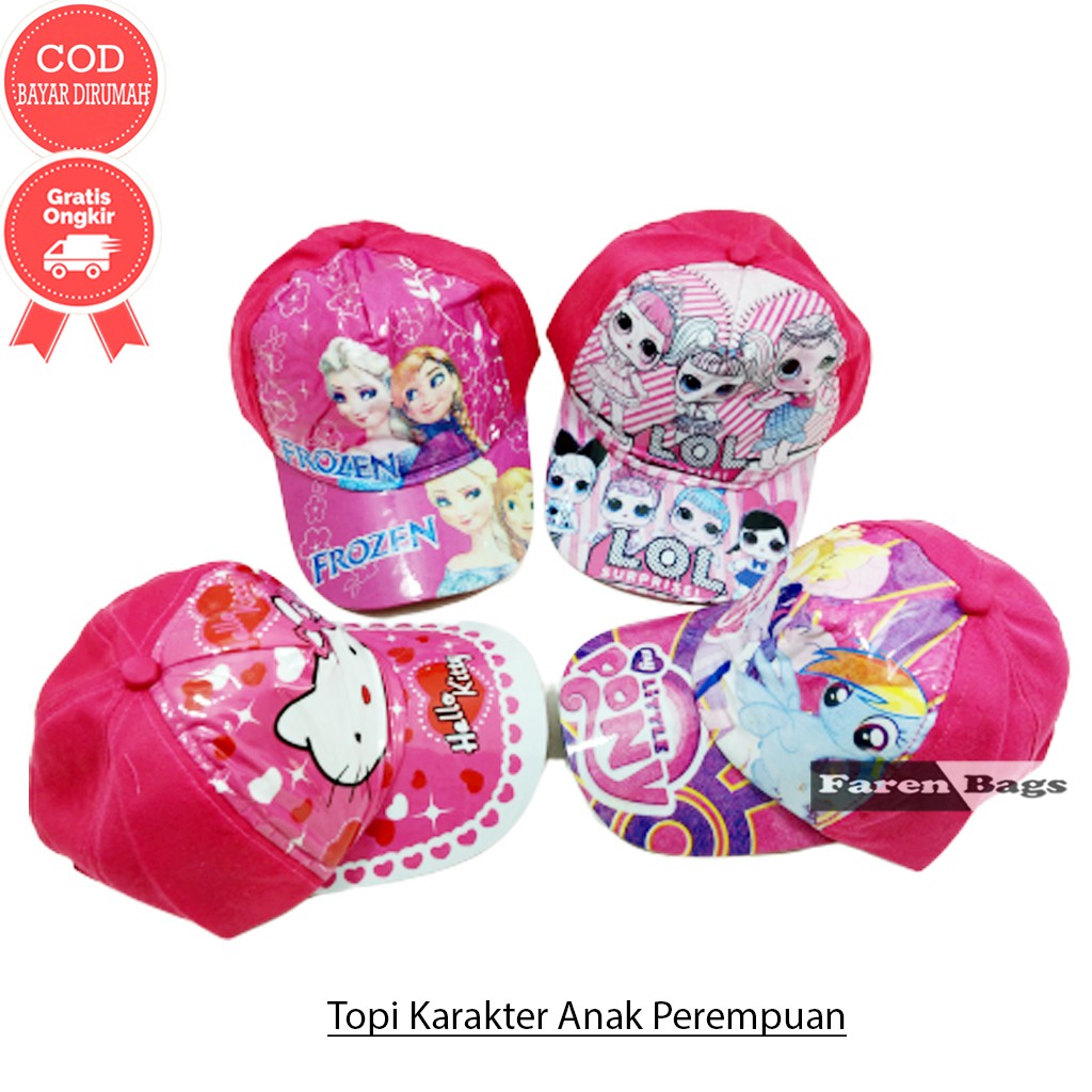 Topi Anak Perempuan Bahan Mika Kanvas Topi Karakter Anak Perempuan
