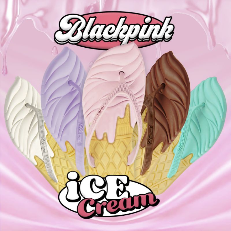 ICE CREAM Sendal Jepit Wanita Blackpink Sandal Slip On Wanita Slop Cewek Teplek Terbaru Import Korea