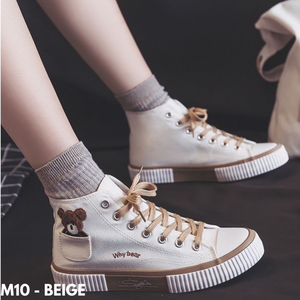 SEPATU SNEAKERS HIGHTOP KANVAS BERUANG LUCU CANTIK DAILY CASUAL COMFY IMPORT M10