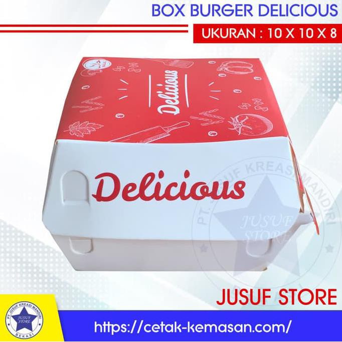 

R646T75R-Sale- Dus Box Kemasan Kotak Burger Ayam Snack Kue Isi 50 Pcs