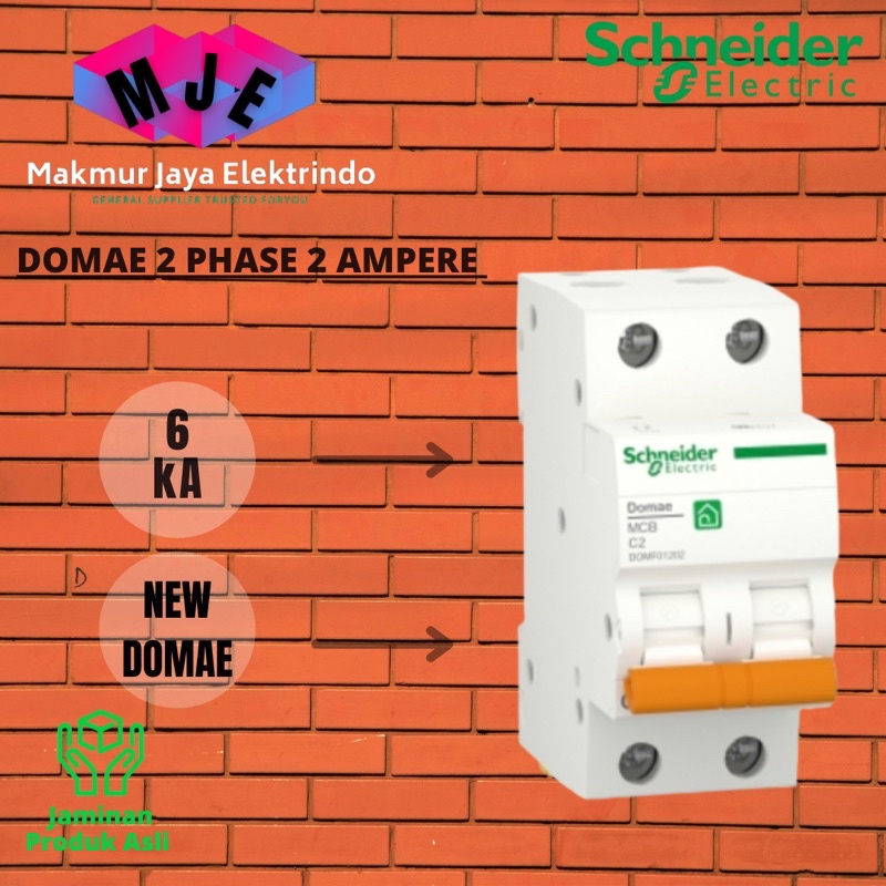 MCB 2 PHASE 2 AMPERE 2P 2A MCB 2 PHASE 4 AMPERE 2P 4A SCHNEIDER ORIGINAL SNI DOMAE BARU 6kA 100% TER