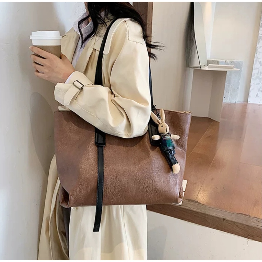 [✅BISA COD] 61169 TAS WANITA IMPORT TOTE RETRO LEATHER (REAL PICTURE)