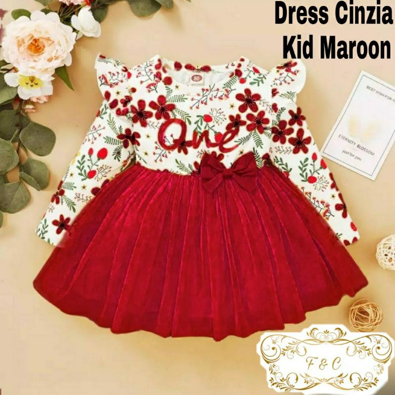 3 UKURAN S M L DRESS CINZIA KID FASHION PAKAIAN ANAK PEREMPUAN BAHAN BABYTERRY KOMBI TILE FURING FEHM