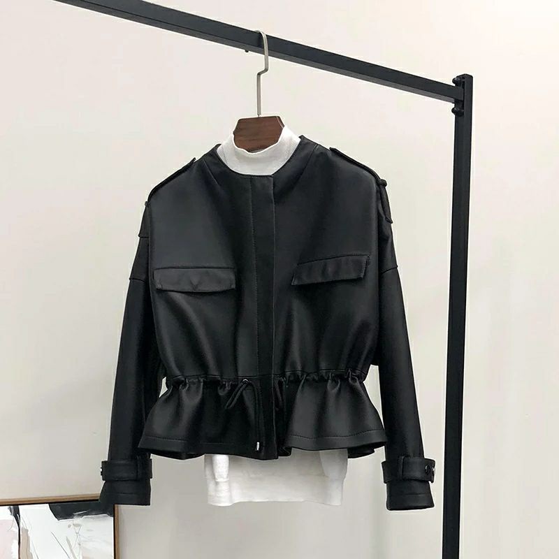 Mantel Kulit Antik Wanita 2020 Baru Longgar Hitam Pu Jaket Wanita Single Breasted Punk Pendek Faux Kulit Mantel Mujer