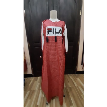 BAJU DRESS / GAMIS PEREMPUAN FILA WARNA MERAH MOTIF KOTAK-KOTAK KECIL