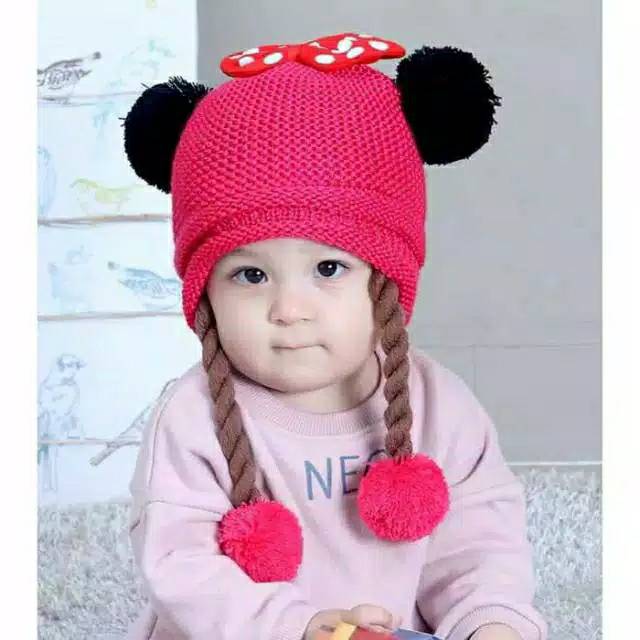 Topi Rambut Kepang Dua/ Topi Bayi Kepang / Topi Kupluk abayi Anak